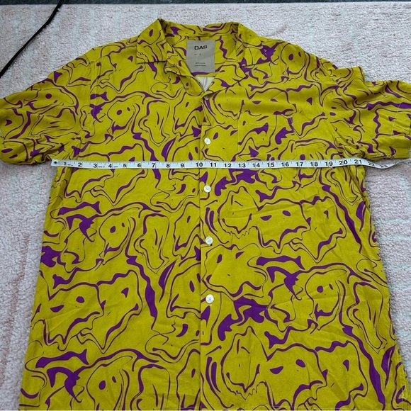 OAS Viscose Button Up Shirt Ochre Purple Smiley Face Men's Shirt Size Large - Picture 6 of 10
